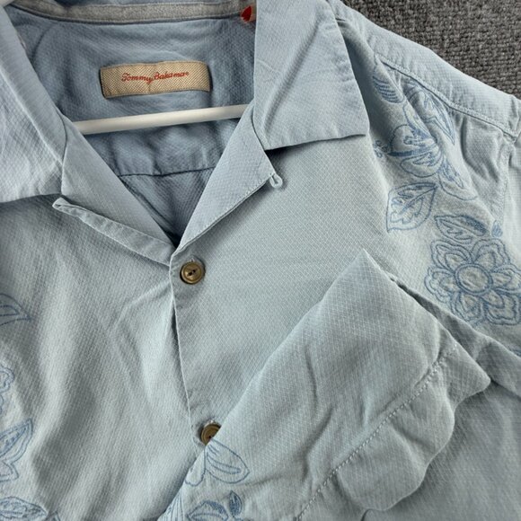 Tommy Bahama Floral Short Sleeve Silk 2XL Blue Vacation Button Up Casual Shirt - Picture 15 of 16